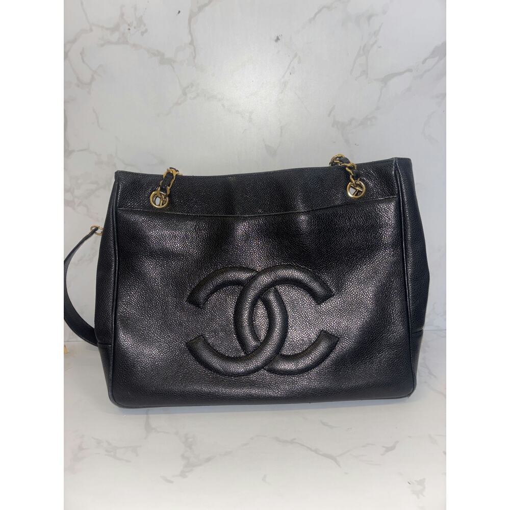 Chanel Black Leather Tote Bag - Good Condition
